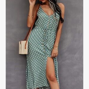 Polka Dot Green Midi Dress
